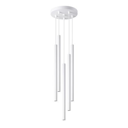 Lampa Sufitowa Wisząca Zwis 5x G9 Żyrandol Tubularna Biała Nowoczesna Pastelo Sollux