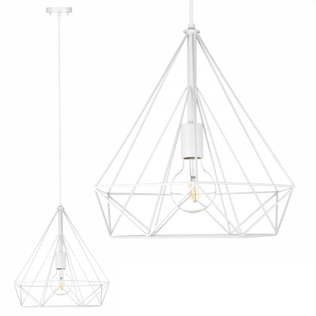 Lampa Wisząca Sufitowa Geometryczna Biała LOFT DIAMENT 1xE27 Druciana WHITE Duża