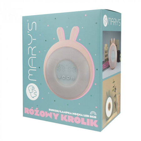 Lampka Nocna Dziecięca LED Zegar Elektroniczny BUDZIK 3.1W 3000K Ciepła + Wielokolorowa RGB Różowa KRÓLIK MARY'S
