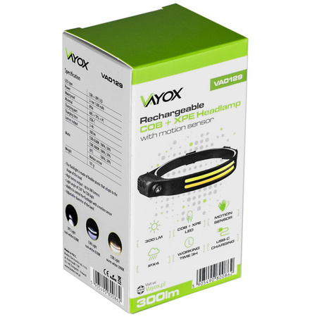 Latarka Czołowa Akumulatorowa 2x COB + XPE VA0129 VAYOX