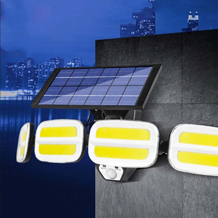 Naświetlacz solarny lampa 4x COB LED 20W 800lm Zimna czujnik ruchu IP65 + Pilot