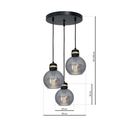 Lampa wisząca OMEGA 3xE27 Przydymione Szkło Kula MLP6533 Milagro Metal + Szkło