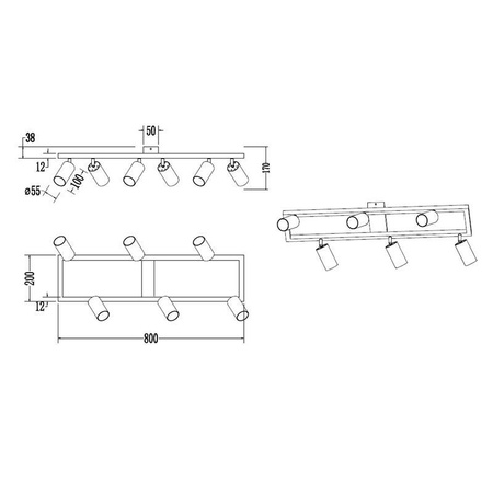 Żyrandol Lampa Oprawa Sufitowa Dekoracyjny 6x GU10 Czarny Masterled