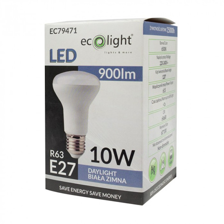 Żarówka LED Reflektor R63 E27 10W 900lm 6500K Zimna Ecolight