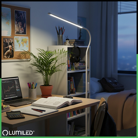 Lampa Stojąca Podłogowa Stołowa LED 14W CCT Ściemnialna z Regulacją Wysokości LONGA 2 Biała LUMILED