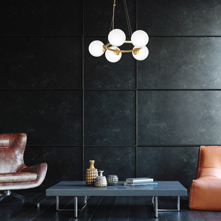 Lampa wisząca VIENNA 5xE14 Mosiądz Obręcz Geometryczne Elegancka MLP5577 Milagro Metal + Szkło