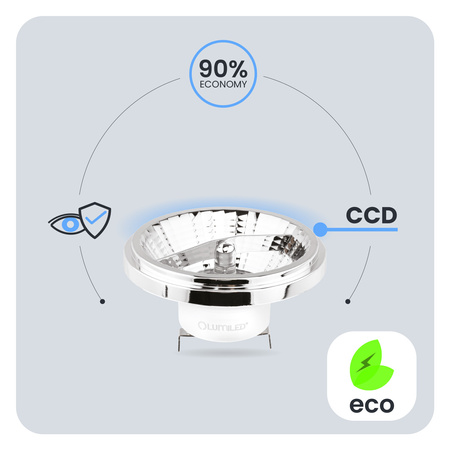 10x Żarówka LED G53 Reflektor AR111 15W = 100W 1521lm 3000K Ciepła 24° 12V Srebrna LUMILED