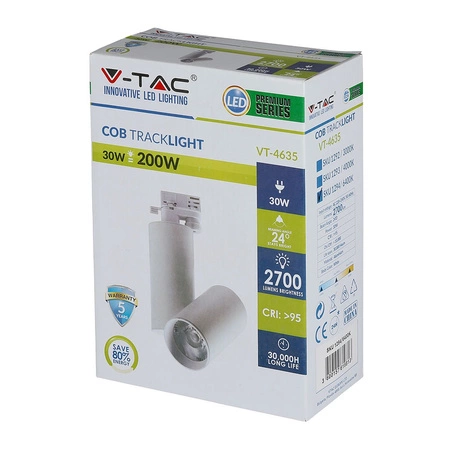 Reflektor szynowy LED 30W 6400K Biały VT-4635 V-TAC - 5 Lat Gwarancji