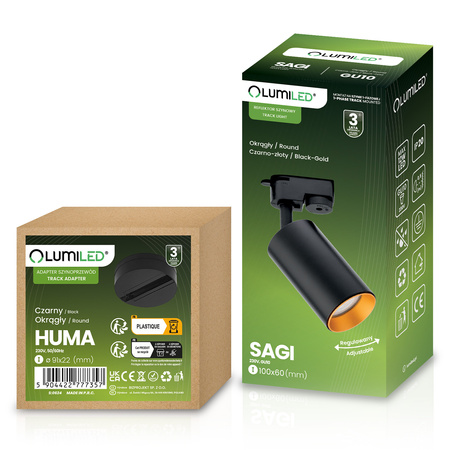 ZESTAW LUMILED SZYNA HUMA CZARNY + REFLEKTOR SZYNOWY SAGI CZARNO-ZŁOTY