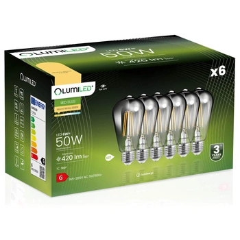 Zestaw 6x Żarówka LED EDISON E27 ST64 6W = 50W 420lm 2200K Ciepła 360° Filament LUMILED Smokey