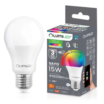 Żarówka LED E27 A65 15W = 100W 1500lm RGB CCT Ściemnialna Inteligentna TUYA WiFi SMART SAYO LUMILED