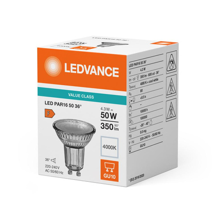 Żarówka LED PAR16 GU10 4.3W = 50W 350lm 4000K Neutralna Biała 36° LEDVANCE
