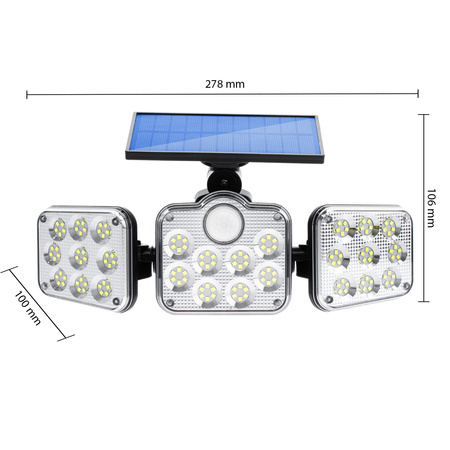 Naświetlacz solarny lampa 138x LED 10W 480lm Zimna czujnik ruchu IP65 + Pilot