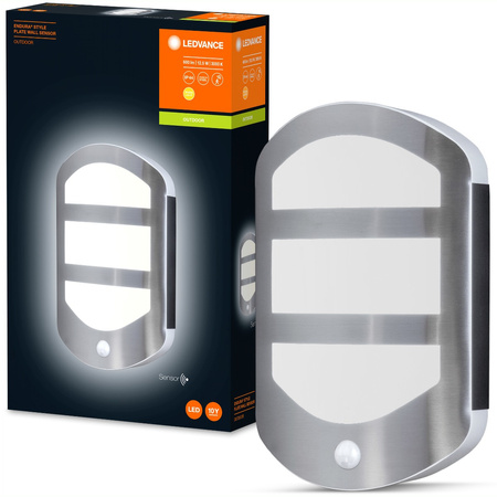 Lampa Ogrodowa Zewnętrzna Kinkiet Elewacyjny LED 12.5W 650lm 3000K IP44 Srebrny Z Czujnikiem Ruchu i Zmierzchu Endura Ledvance