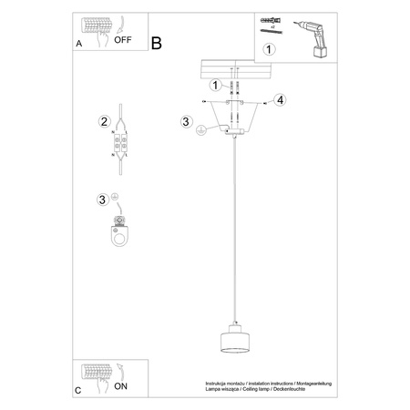 Lampa Sufitowa Wisząca Zwis E27 Geometryczna Czarna Nowoczesna Savar Sollux
