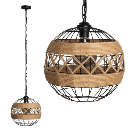 Lampa Wisząca Sufitowa BOHO Pleciona Jutowa SZNUR Kula do LED E27 Łańcuch