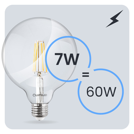 3x Żarówka LED E27 Kula G125 7W = 60W 806lm 3000K Ciepła 360° FILAMENT LUMILED