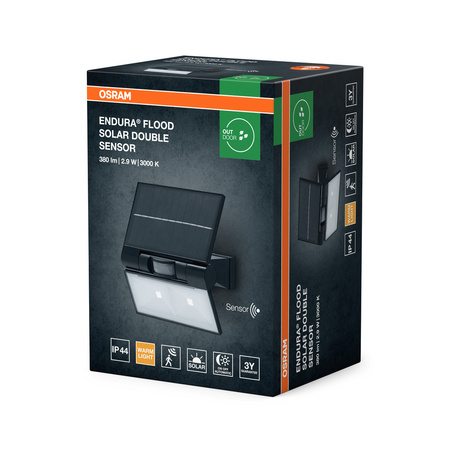 Naświetlacz Solarny LED Reflektor Zewnętrzny Lampa LED z Czujnikiem Ruchu 2.9W 380lm 3000K Ciepła Ściemnialna Szary IP44 Endura Osram