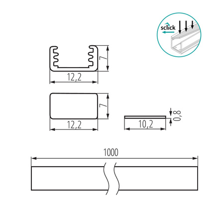 Profil Aluminiowy Natynkowy do Taśmy LED Anodowany 1m PROFILO Kanlux