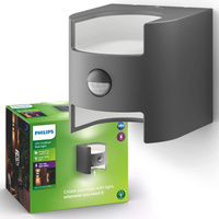 Kinkiet Ogrodowy Lampa Elewacyjna Zewnętrzna LED 9W 800lm 2700K IP44 z Czujnikiem Ruchu i Zmierzchu Antracyt Grass Philips