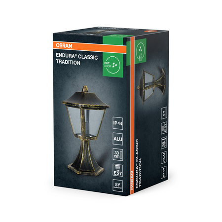 Lampa Ogrodowa Słupek Zewnętrzny Stojący E27 Czarny Złoty IP44 Endura Osram