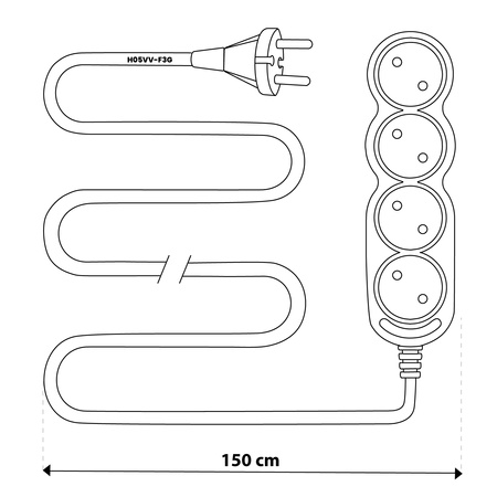 Przedłużacz Sieciowy Kabel z Uziemieniem Listwa Zasilająca 4 Gniazda 1.5m Czarny Sznur Lendo Lumiled
