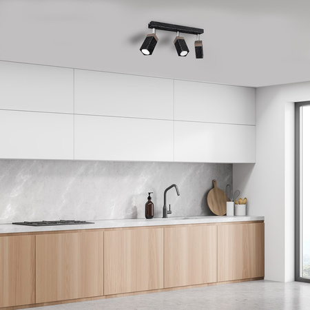 Lampa Sufitowa SOLO SAWN Czarna Patyna Drewniana 3x mini GU10 Milagro