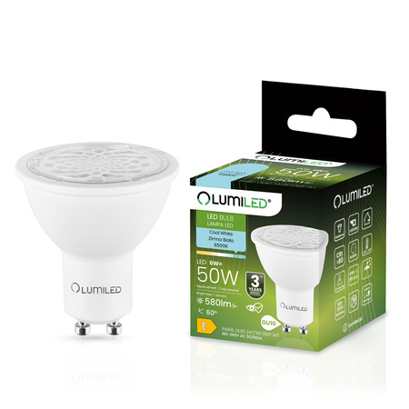Żarówka LED GU10 Reflektor PAR16 6W = 50W 580lm 6500K Zimna 24° 36° 60° LUMILED