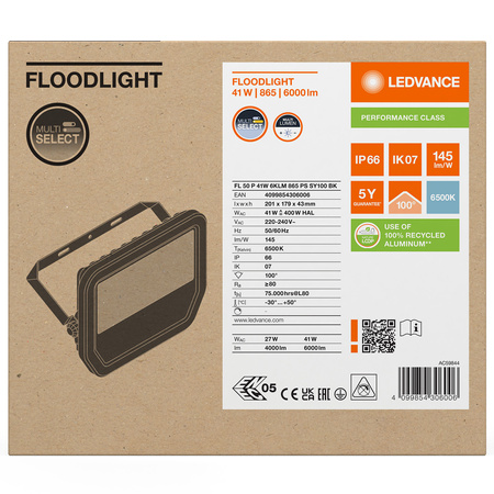 Naświetlacz LED Reflektor Zewnętrzny Lampa 41W 6000lm 6500K IP66 Czarny Floodlight Ledvance