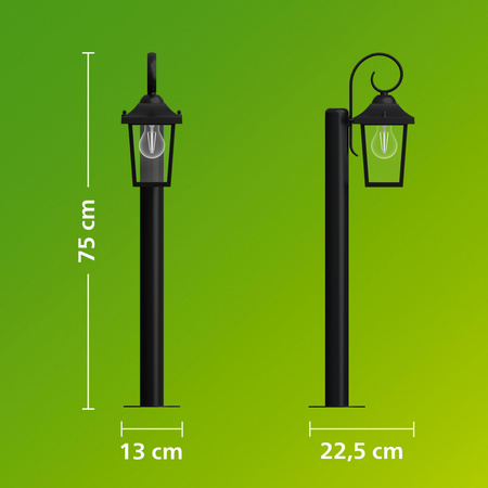 Lampa Ogrodowa Stojąca Zewnętrzna LED E27 SŁUPEK 75cm LATARNIA IP44 Czarna Buzzard Philips