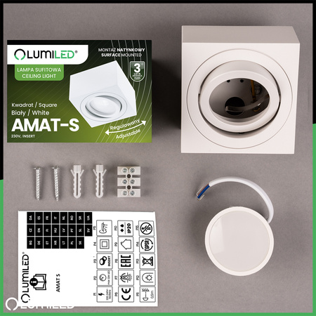 Oprawa Natynkowa HALOGENOWA Tuba Spot Ruchoma Kwadratowa Biała 50mm + Wkład LED 7W 3000K AMAT-S LUMILED