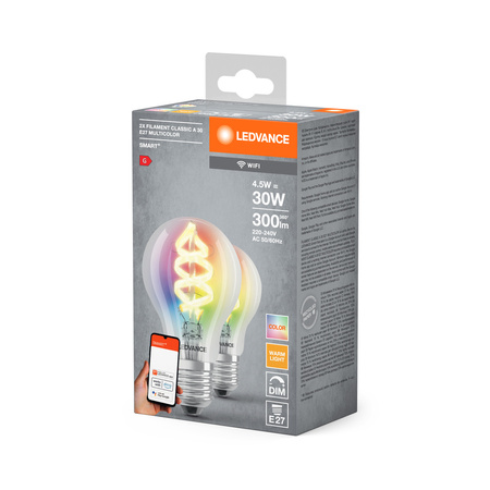 Żarówka LED E27 4.5W = 30W 300lm RGBW Ściemnialna SMART+ WiFi Filament Classic Ledvance