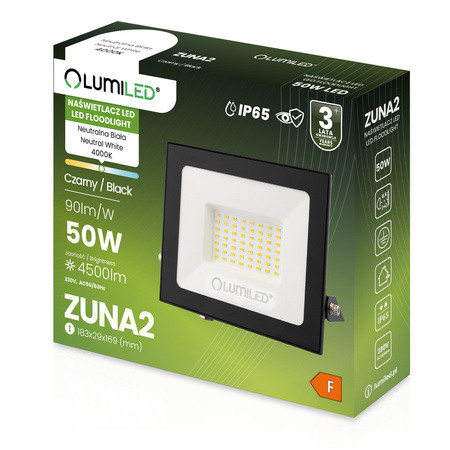Naświetlacz LED ZUNA2 50W 4500lm 4000K IP65 Czarny LUMILED