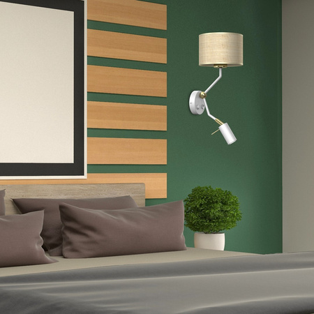 Lampa Ścienna Kinkiet MARSHALL Biała Rattanowa 1xE27 + 1x mini GU10 Milagro