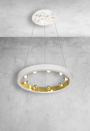 Lampa wisząca CASSIOPEIA 9xE14 Okrągła Rama Biała Złota MZ5035 Milagro by Maciej Zień