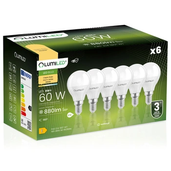 6x Żarówka LED E14 Kulka P45 8W = 60W 880lm 3000K Ciepła 180° LUMILED