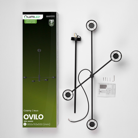 Lampa Sufitowa Wisząca LED 4x GX53 Żyrandol Reflektor Czarna OVILO LUMILED
