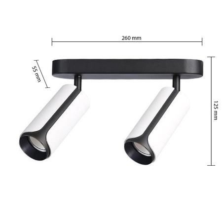 Lampa Sufitowa Spot Tuba Reflektor Oprawa Halogenowa 2x GU10 Ruchomy Czarny Biały Sento Masterled