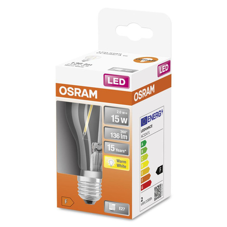 Żarówka LED A60 E27 1.5W = 15W 136lm 2700K Ciepła 300° Retrofit Filament CLASSIC Osram