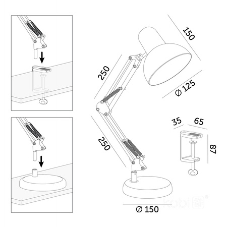 Lampka Biurkowa Oprawa Stołowa Regulowana E27 Biała Auriq Kobi