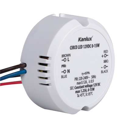 Zasilacz Elektroniczny Stałonapięciowy do Oświetlenia LED 15W 12V DC 1.25A Biały CIRCO KANLUX