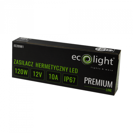 Zasilacz do Taśm LED Hermetyczny 120W 12V 10A IP67 PREMIUM Ecolight