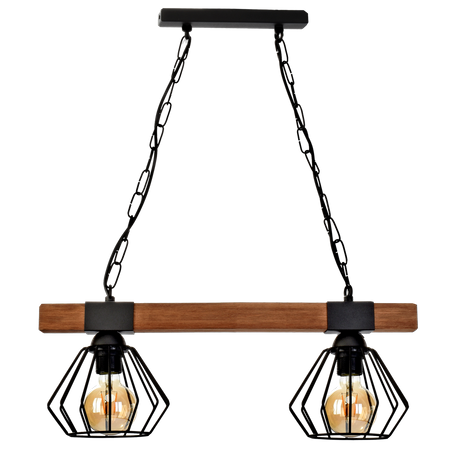 Lampa wisząca ULF 2xE27 60W Drewniana Belka Czarna MLP6192 Milagro Metal + Drewno