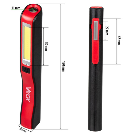 Latarka Warsztatowa Na Baterie 3xAAA IP33 Robocza Magnes Garaż COB + LED VA0102 Vayox