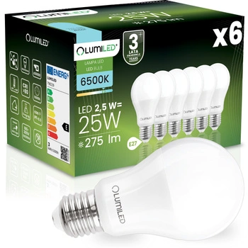 6x Żarówka LED E27 A60 2,5W = 25W 275lm 6500K Zimna 260° LUMILED