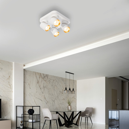 Lampa Sufitowa ANDY 4xGU10 Kwadrat Biały Złoty Milagro