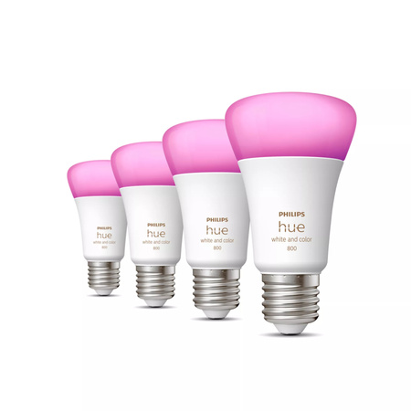 4x Żarówka LED E27 A60 9W = 60W 806lm 2000-6500K CCT + RGB SMART Inteligentna Bluetooth ZigBee White and Color Ambiance Philips HUE