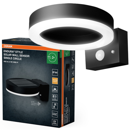 Kinkiet Ogrodowy Lampa Elewacyjna Zewnętrzna LED z Czujnikiem Ruchu i Zmierzchu 6W 400lm 3000K Ciepła Ściemnialna Czarny IP44 Endura Osram