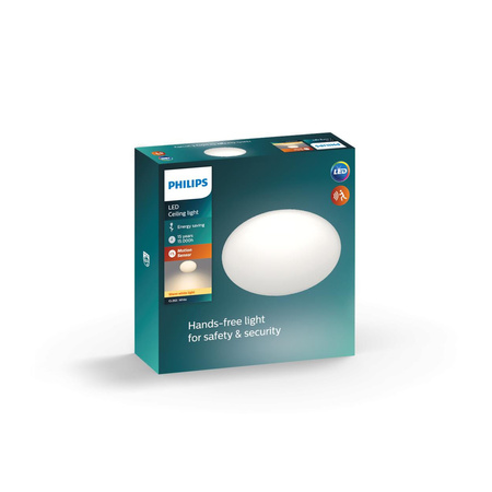 Lampa Sufitowa Plafon LED 12W 1000lm 2700K z Czujnikiem Ruchu i Zmierzchu Biała Shan Philips