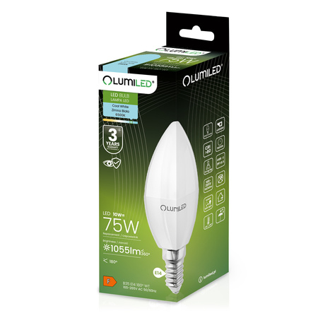 Zestaw 6x Żarówka LED ŚWIECA B35 E14 10W = 75W 1055lm 6500K Zimna 180° LUMILED